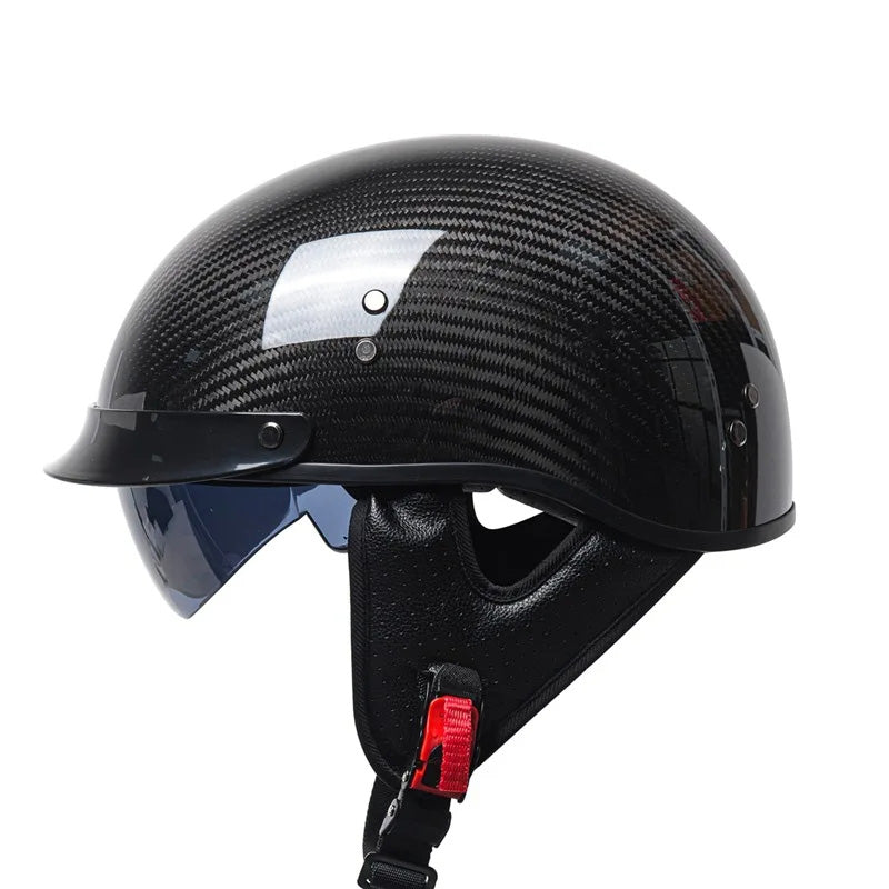 Retro Half-Face Carbon Fiber Helmet - DOT and ECE Approved