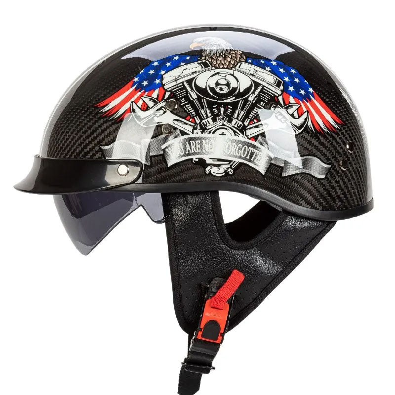 Retro Half-Face Carbon Fiber Helmet - DOT and ECE Approved