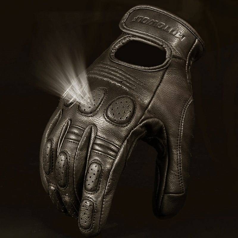 Retro Sheepskin Leather Motorcycle Gloves