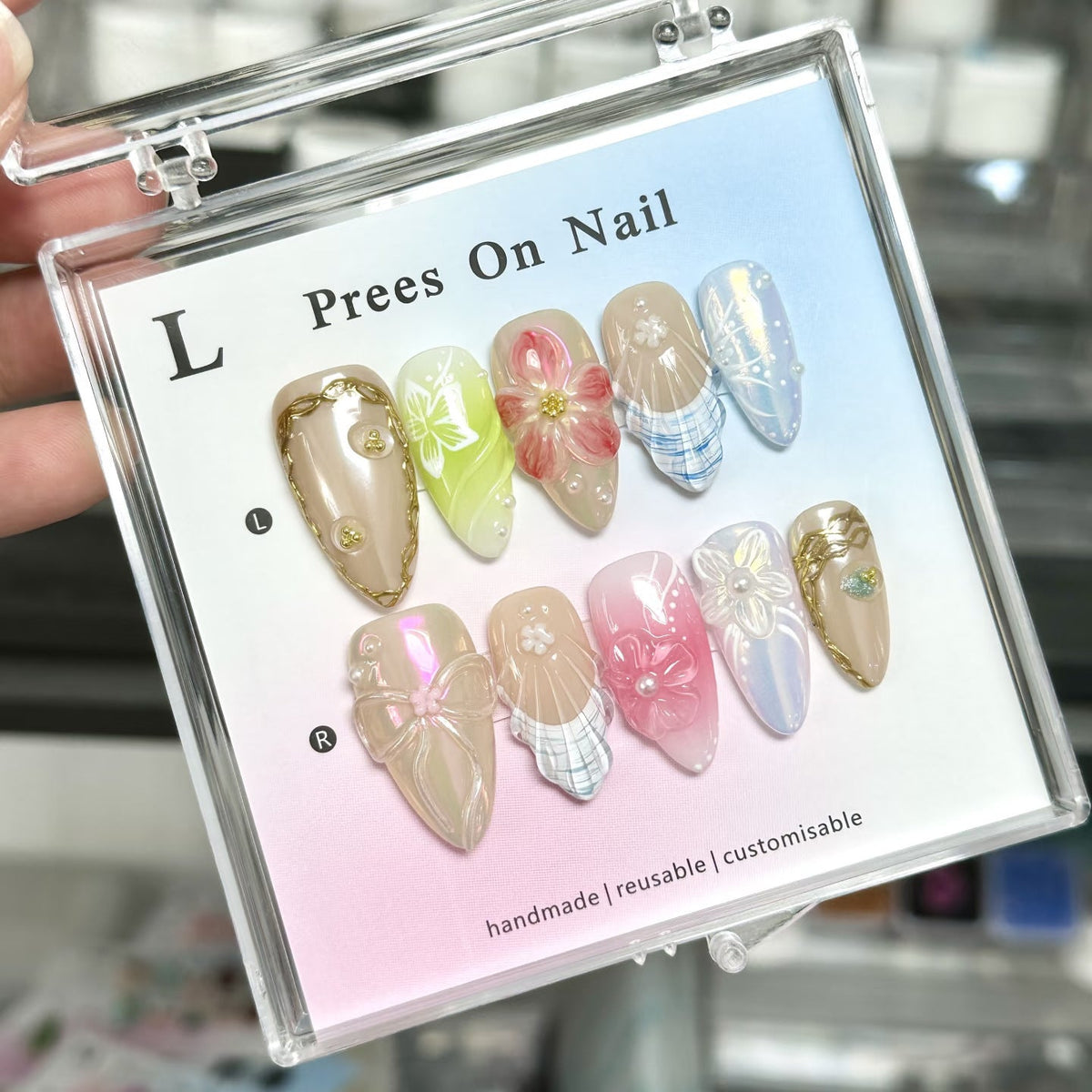Reusable Handcrafted Press-On Nail Art Set with Floral Accents