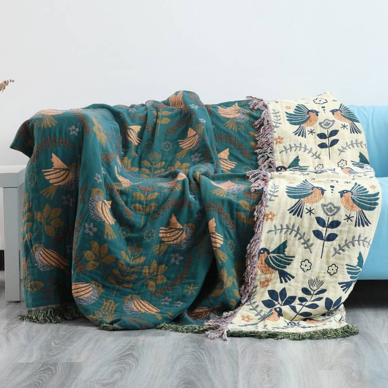 Reversible Scandinavian Bird Blanket in 100% Cotton