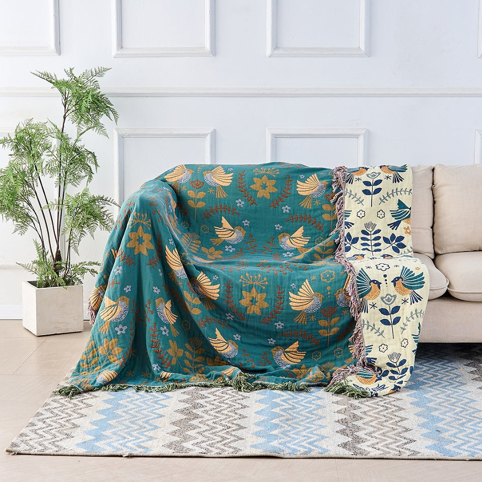 Reversible Scandinavian Bird Blanket in 100% Cotton