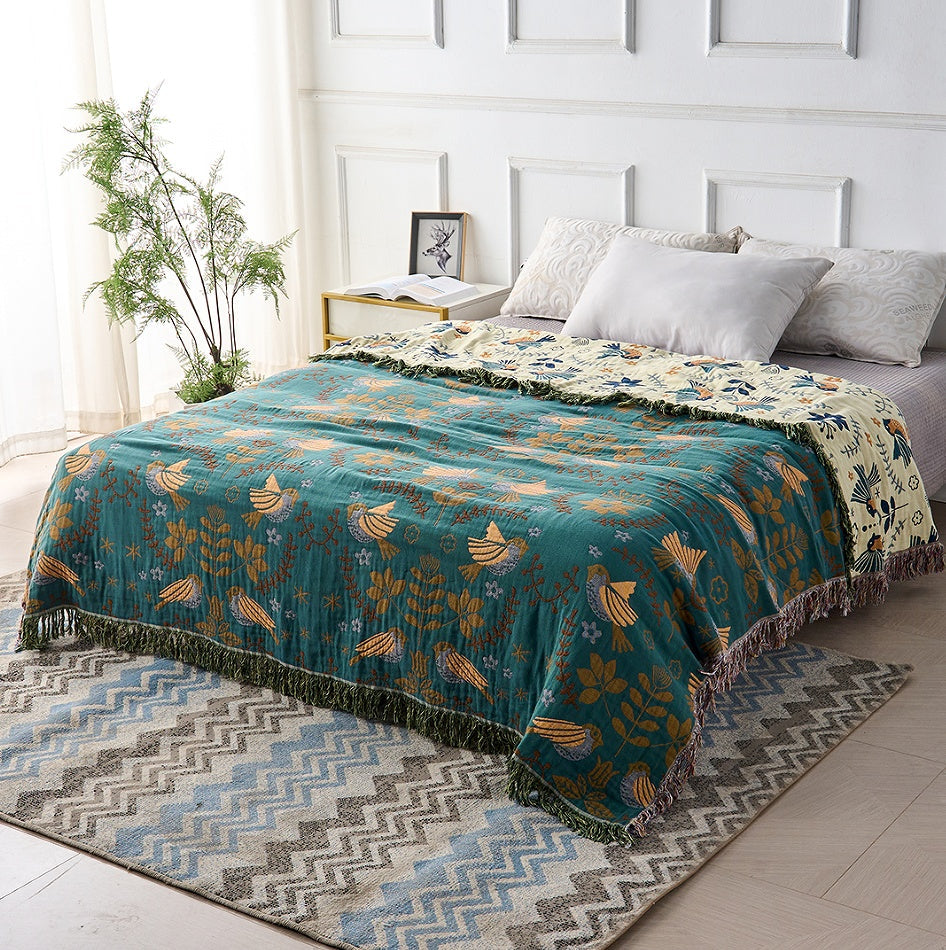 Reversible Scandinavian Bird Blanket in 100% Cotton