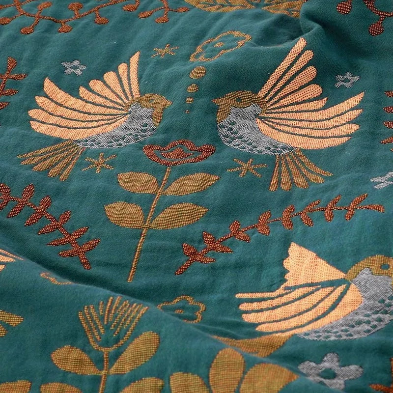 Reversible Scandinavian Bird Blanket in 100% Cotton