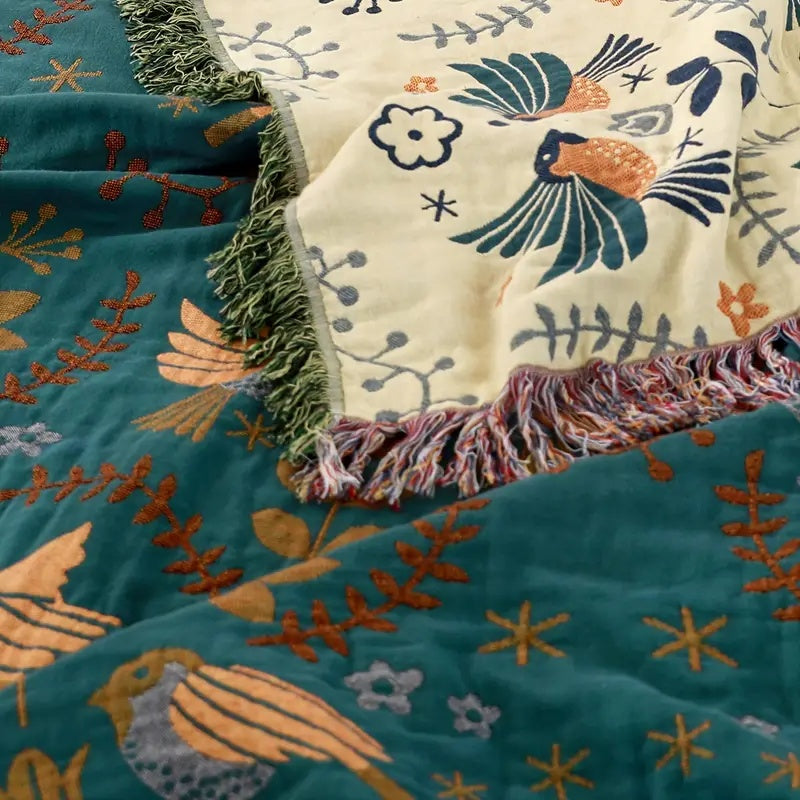 Reversible Scandinavian Bird Blanket in 100% Cotton
