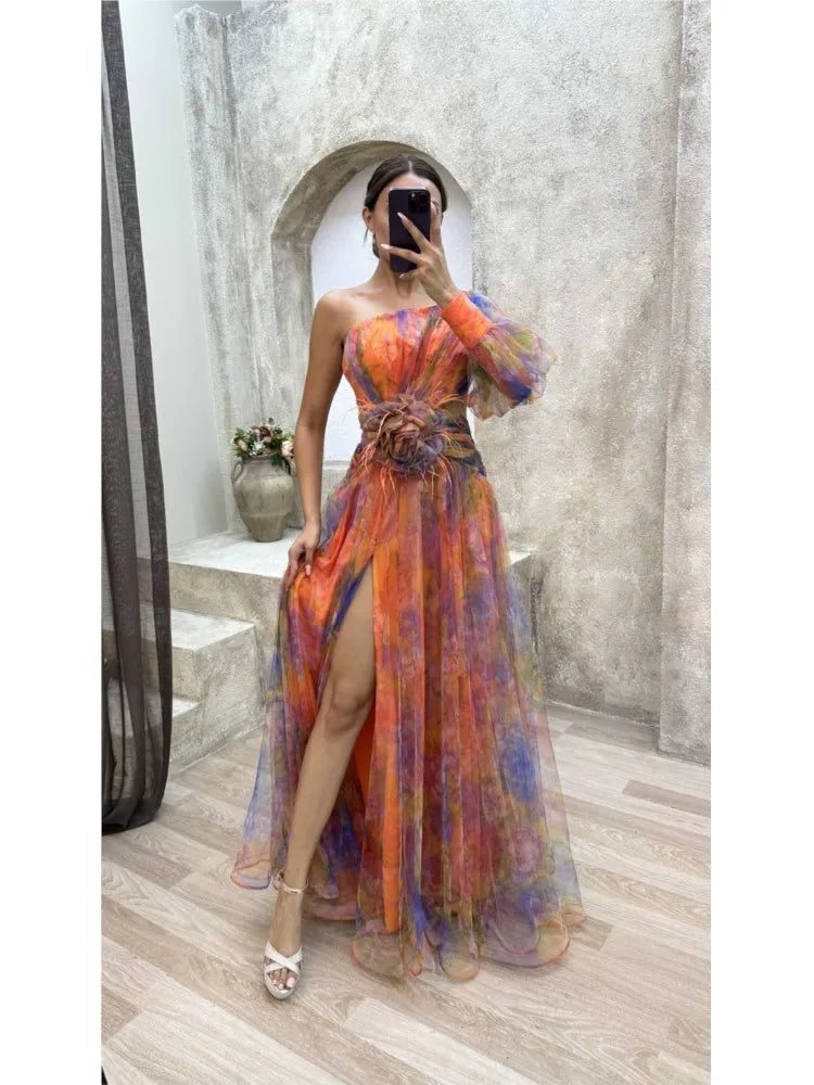 Image of Rita | Women's One Shoulder Split Maxi Dress
