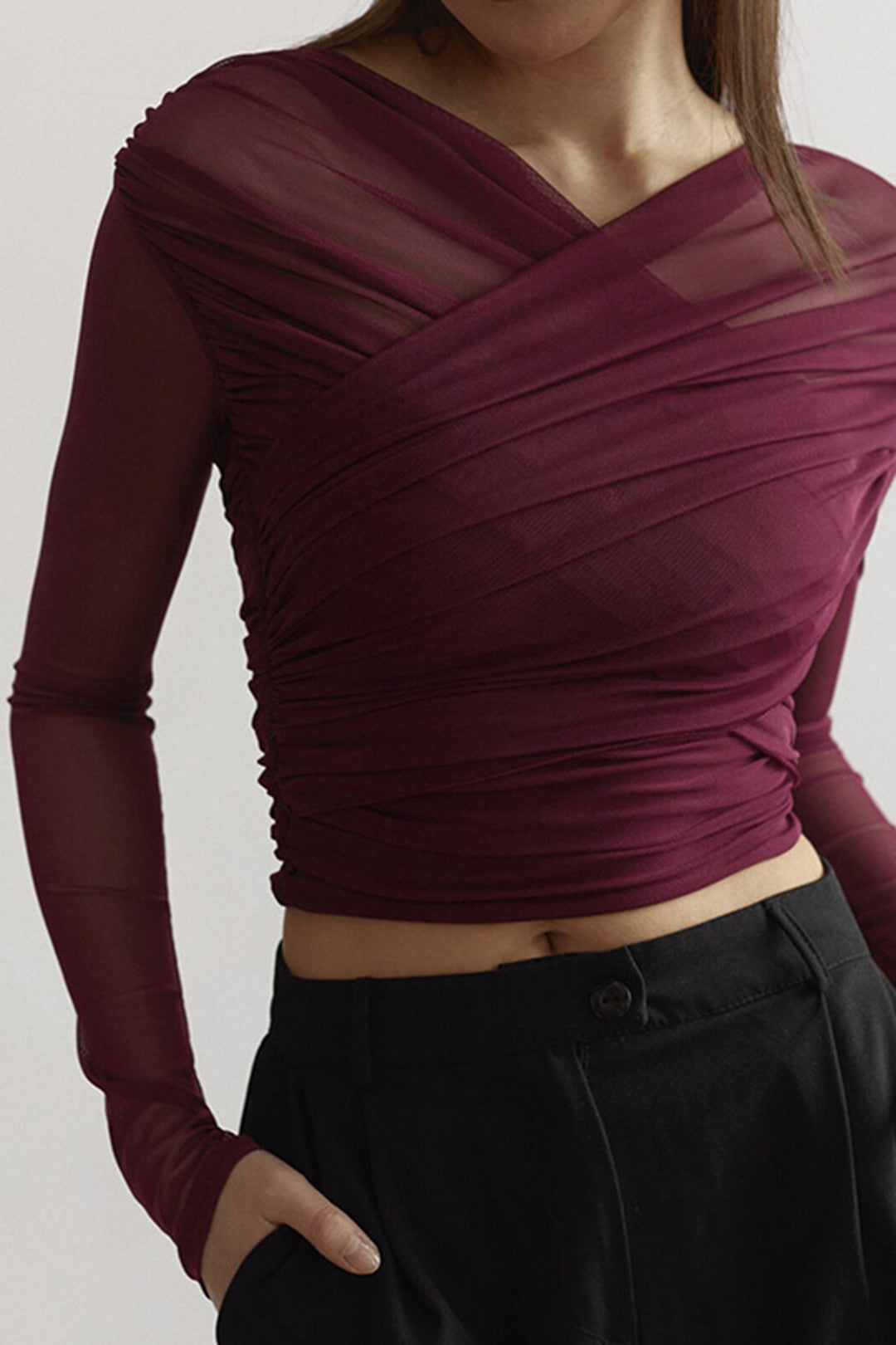 Image of Rita | Women's Ruched Wrap Long Sleeve Top