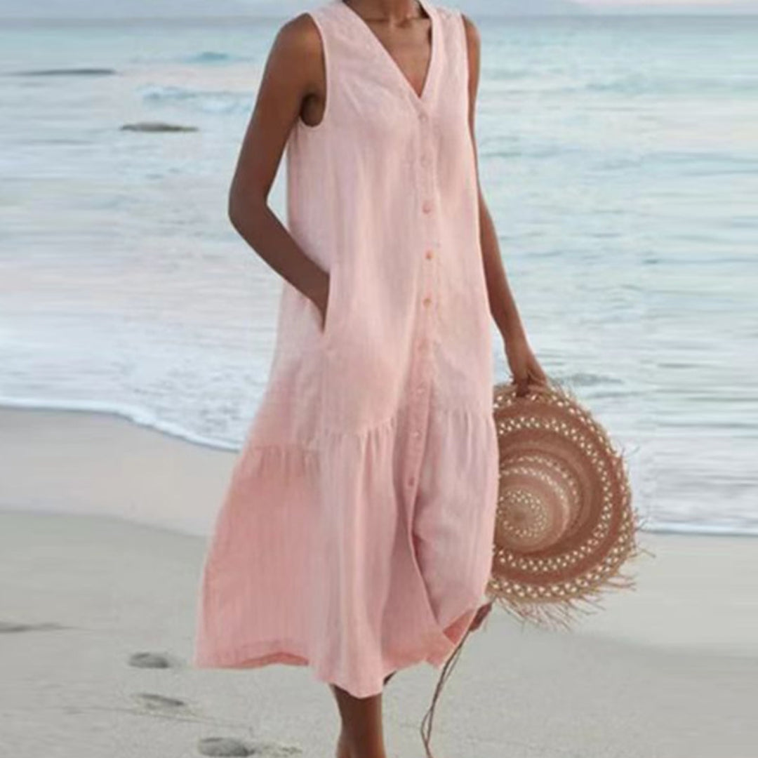Image of Rita | Women's Sleeveless Button-Down Midi Dress