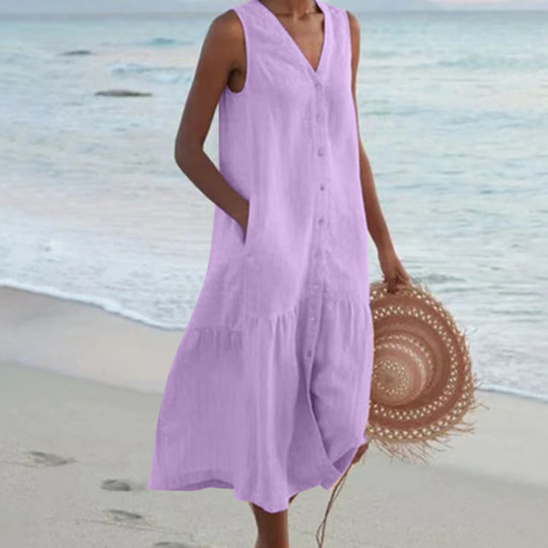 Image of Rita | Women's Sleeveless Button-Down Midi Dress