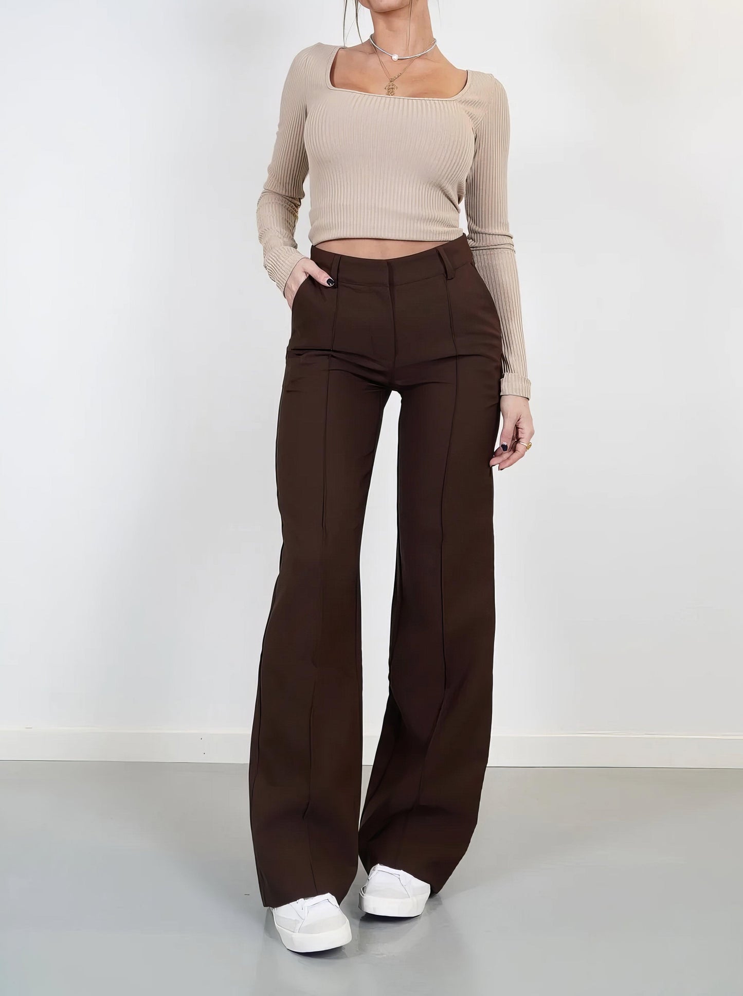 Image of Rochelle | Women's High-Waisted Wide Leg Trousers