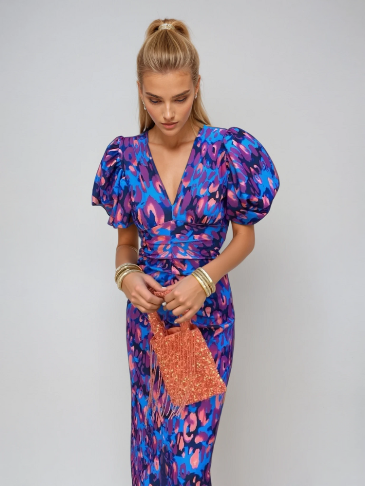 Image of Rose | Women's Puff Sleeve Bodycon Midi Dress