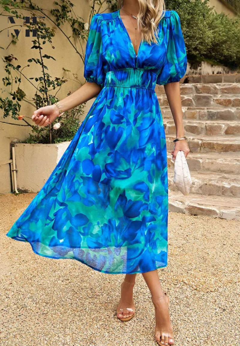 Image of Rosie | Women's Floral V-Neck A-Line Midi Dress