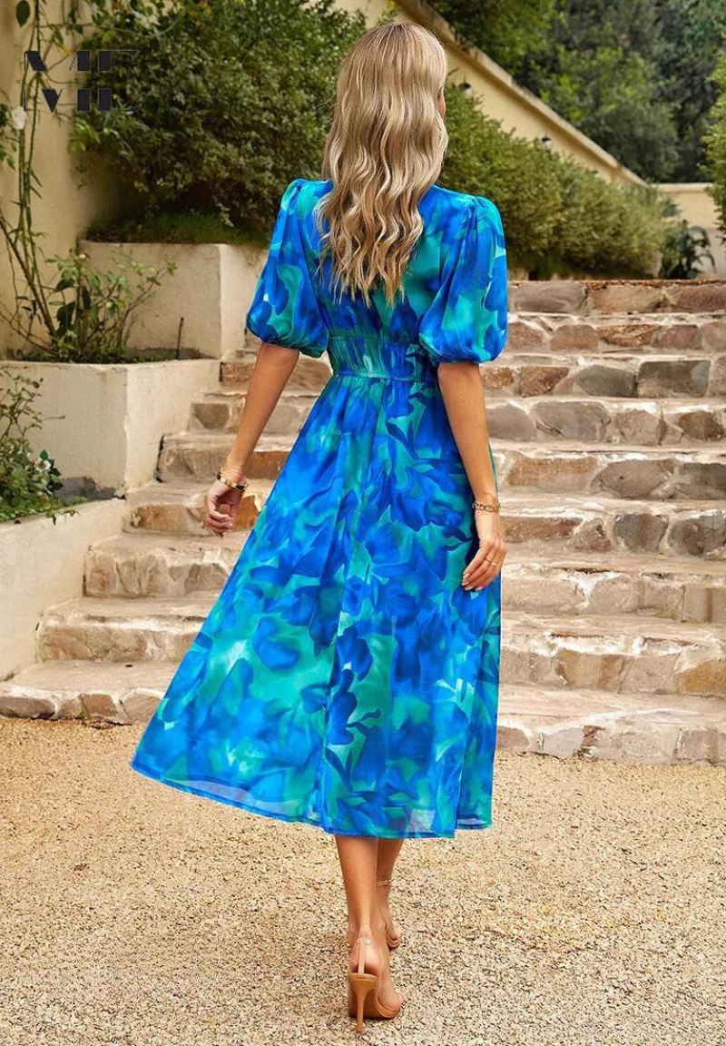 Image of Rosie | Women's Floral V-Neck A-Line Midi Dress