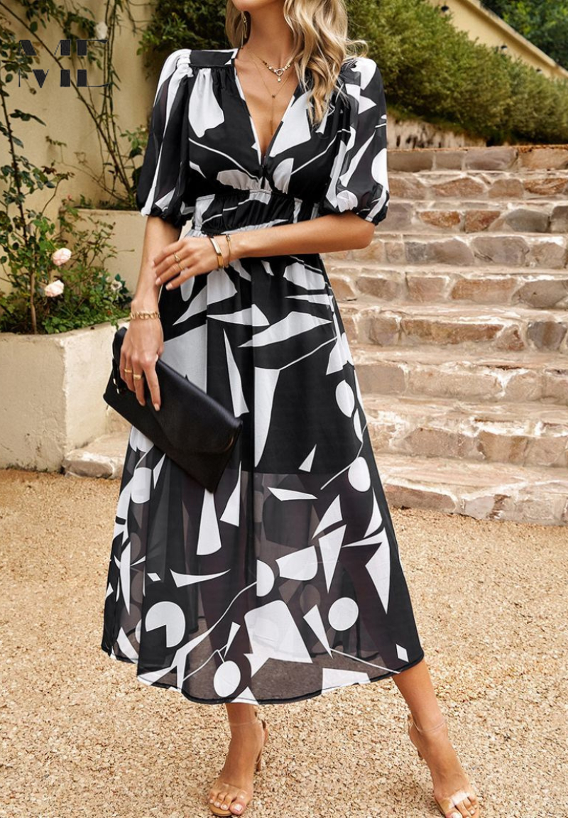 Image of Rosie | Women's Floral V-Neck A-Line Midi Dress