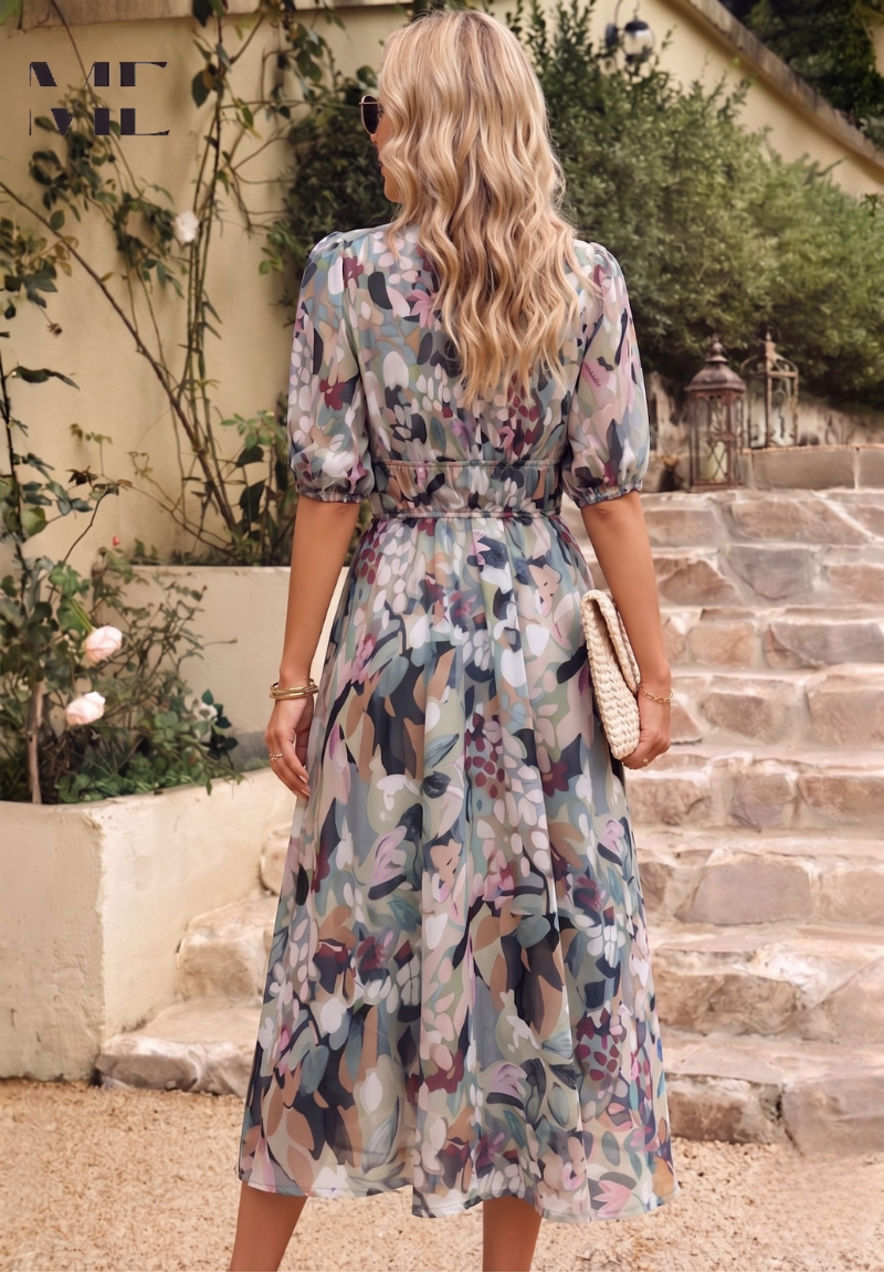 Rosie | Women's Floral V-Neck A-Line Midi Dress - Image 2