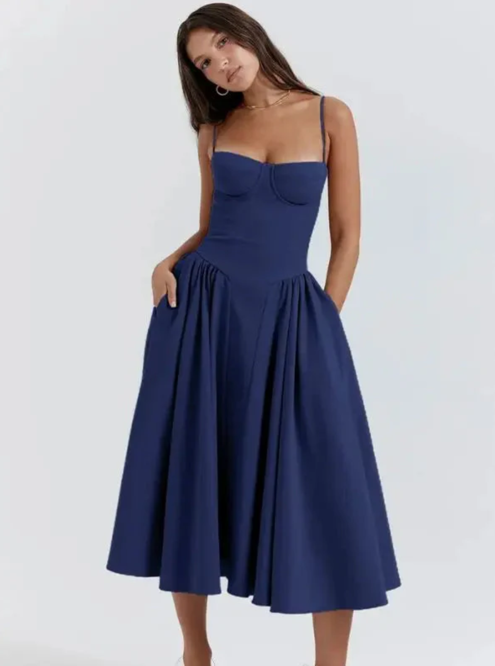 Image of Rowan | Women's Spaghetti Strap A-Line Midi Dress