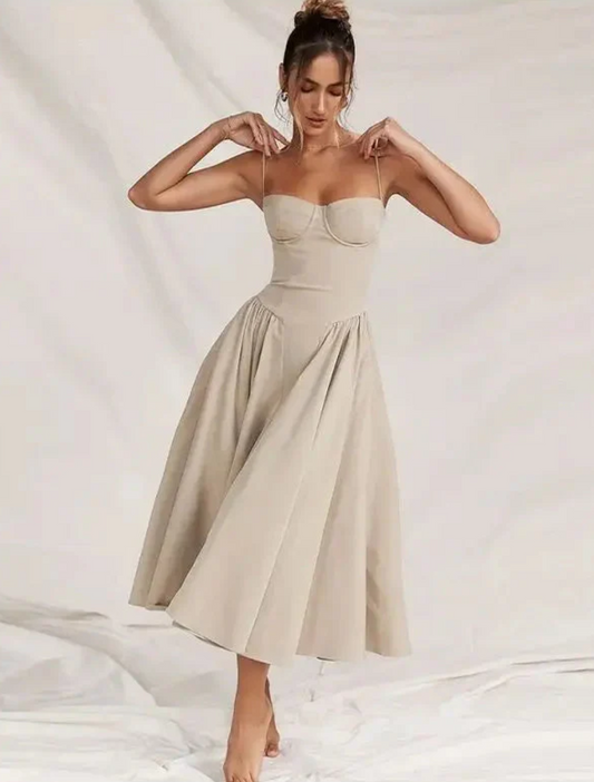 Image of Rowan | Women's Spaghetti Strap A-Line Midi Dress