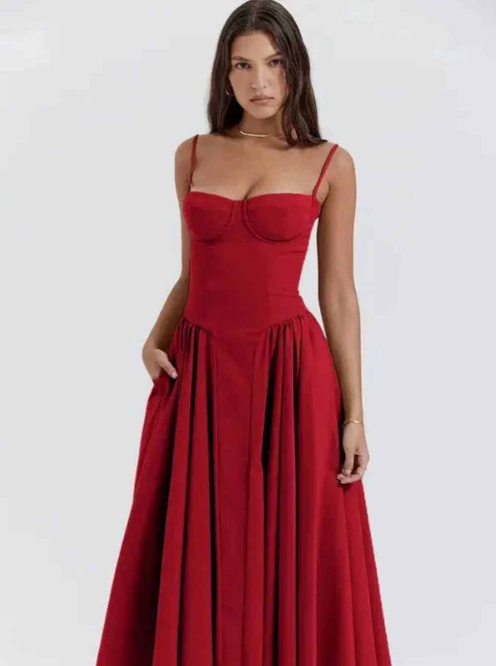 Image of Rowan | Women's Spaghetti Strap A-Line Midi Dress