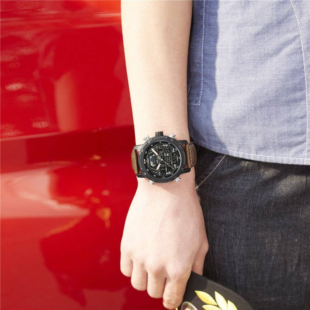 Rugged Men's Sport Quartz Leather Watch