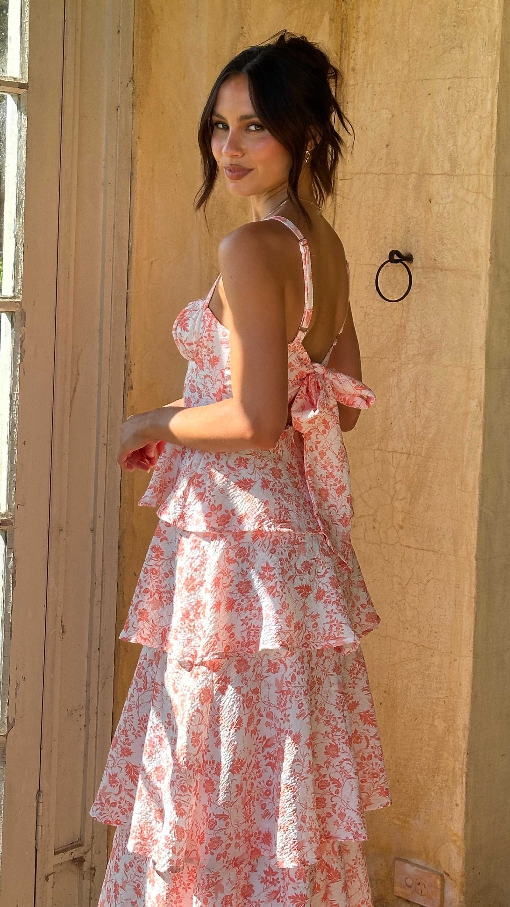 Image of Ruth | Women's Spaghetti Strap Tiered Midi Dress