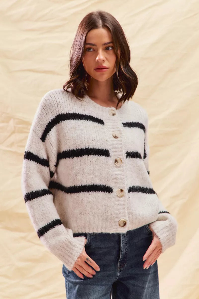 Image of Sabrina | Women's Striped Button-Front Cardigan