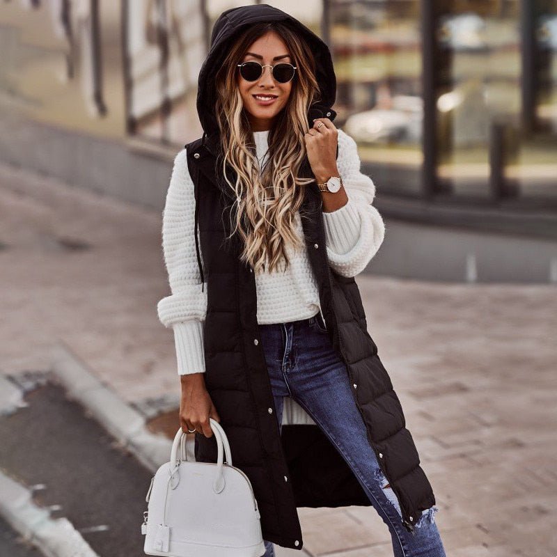 Image of Sally | Women's Longline Hooded Puffer Vest