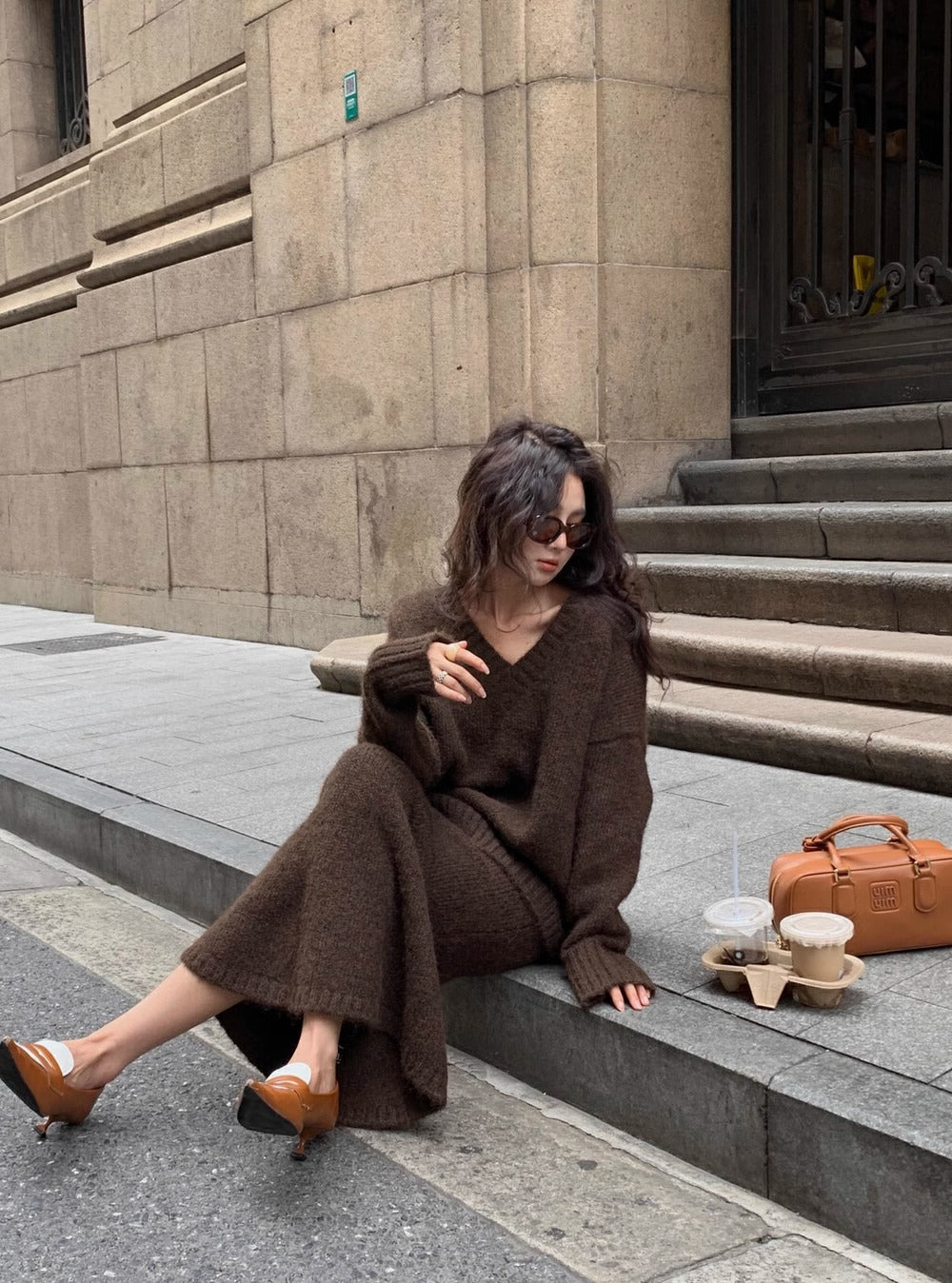 Image of Sandy | Women's V-Neck Sweater Set