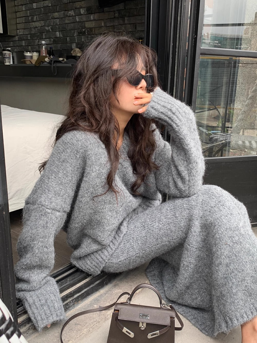 Image of Sandy | Women's V-Neck Sweater Set