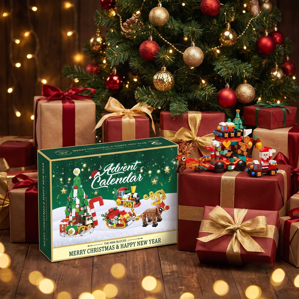 Mini Brick Christmas Village Advent Calendar with Santa's Reindeer Sleigh