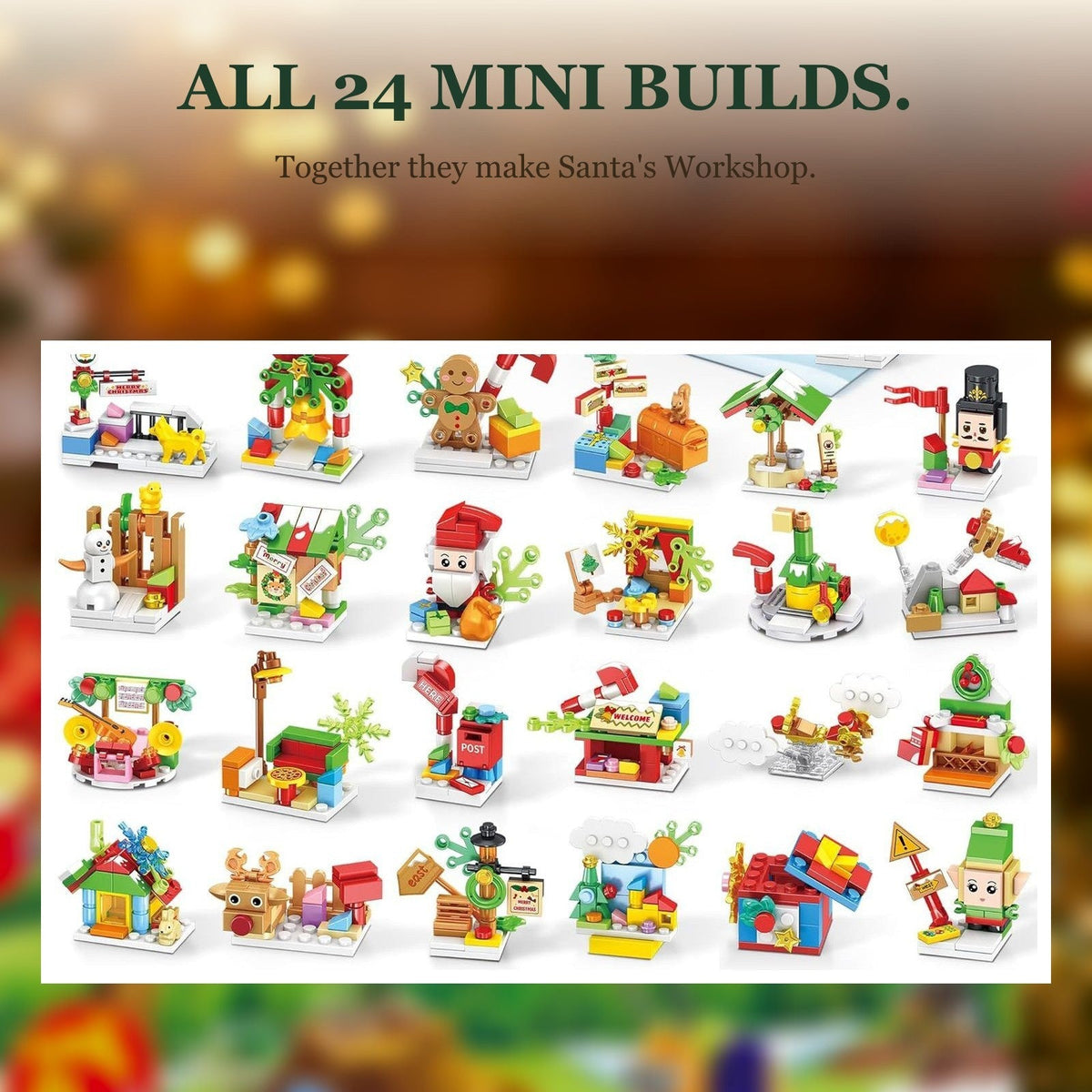 Santa's Workshop Brick Advent Calendar, 24-in-1 Holiday Builds, 769 Pieces
