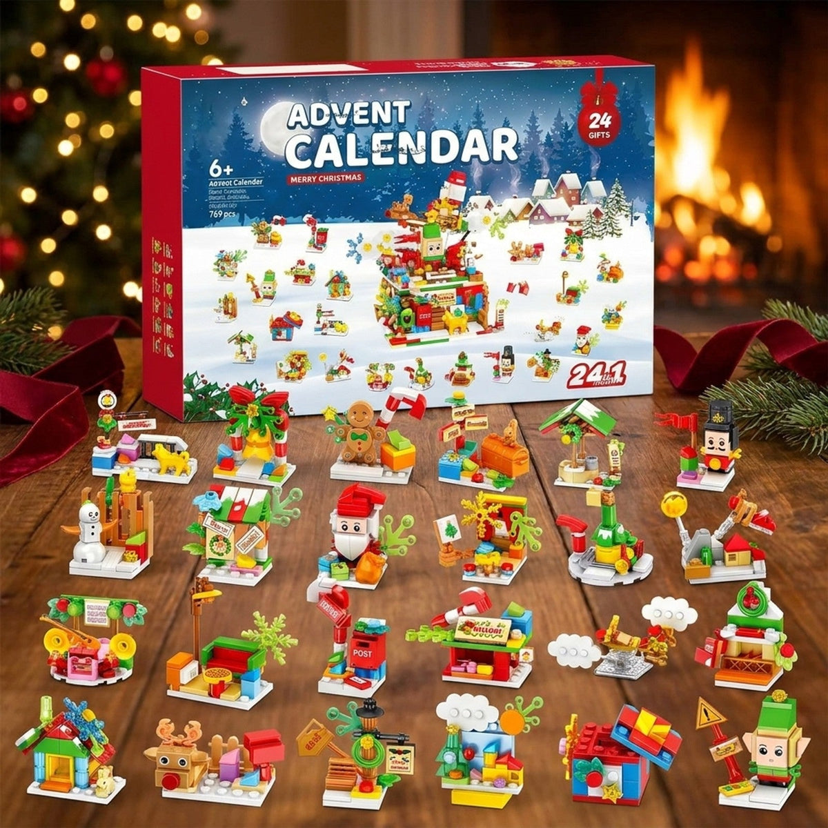 Santa's Workshop Brick Advent Calendar, 24-in-1 Holiday Builds, 769 Pieces