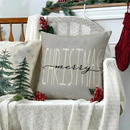 Set of 4 Square Christmas Throw Pillow Covers with Hidden Zipper and Woven Microfibre Gnome Print