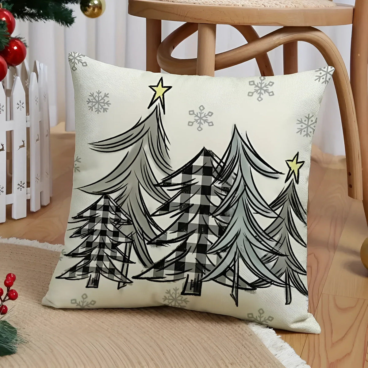 Set of 4 Square Christmas Throw Pillow Covers with Hidden Zipper and Woven Microfibre Gnome Print