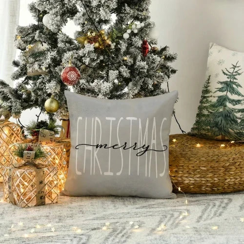 Set of 4 Square Christmas Throw Pillow Covers with Hidden Zipper and Woven Microfibre Gnome Print