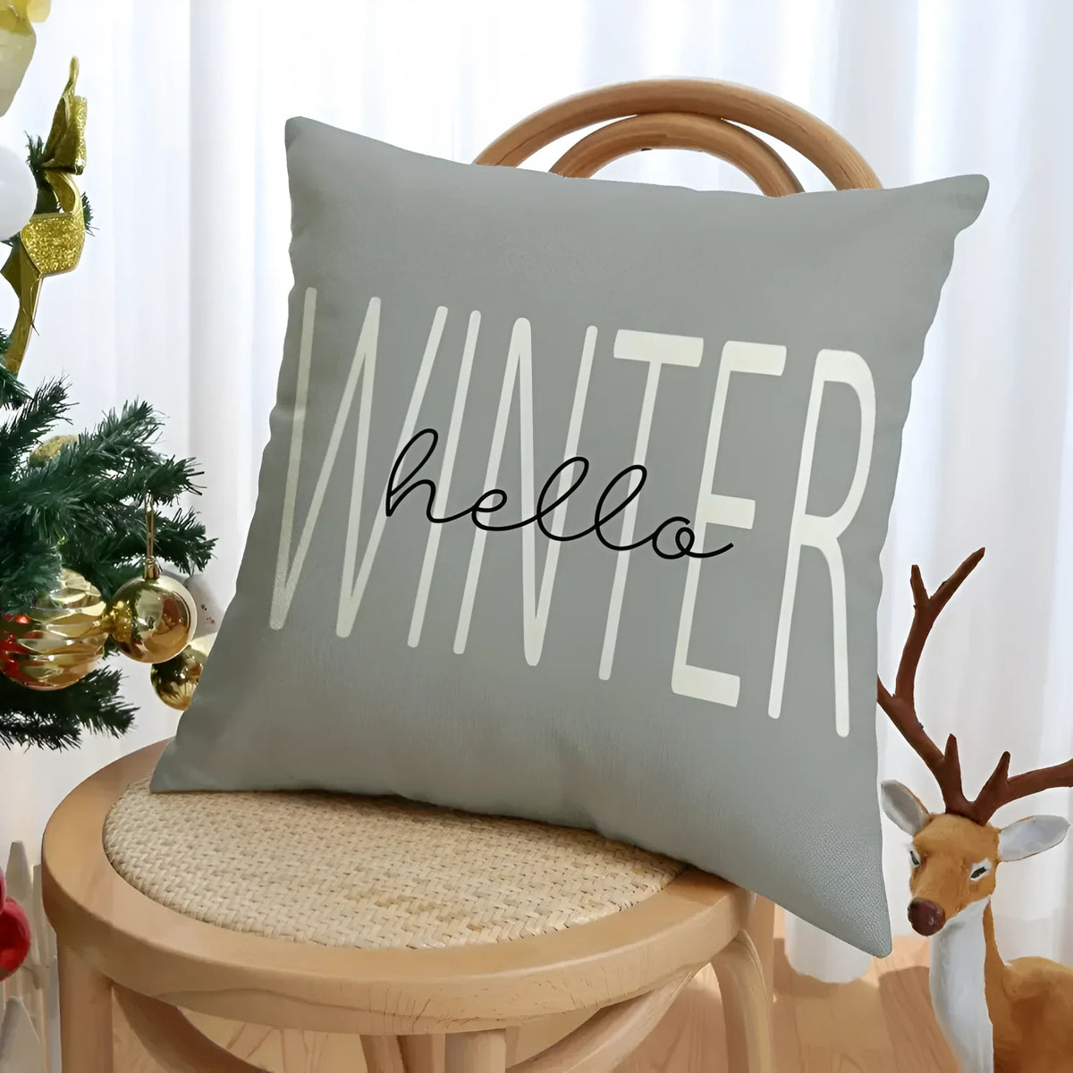 Set of 4 Square Christmas Throw Pillow Covers with Hidden Zipper and Woven Microfibre Gnome Print
