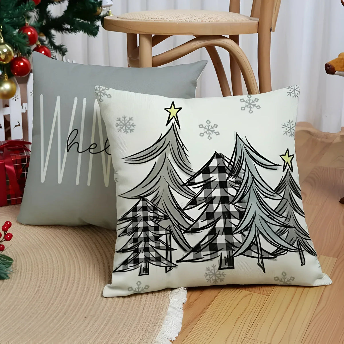 Set of 4 Square Christmas Throw Pillow Covers with Hidden Zipper and Woven Microfibre Gnome Print