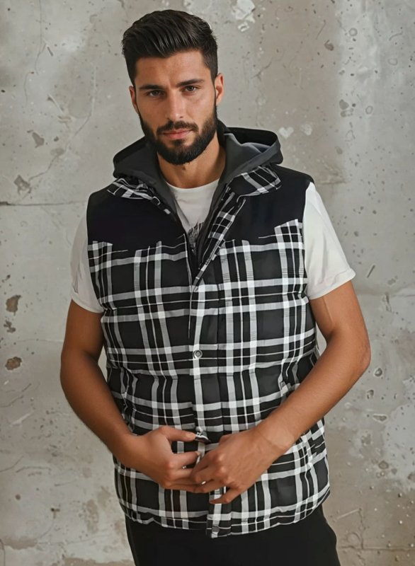 Image of Seth | Men's Hooded Plaid Vest