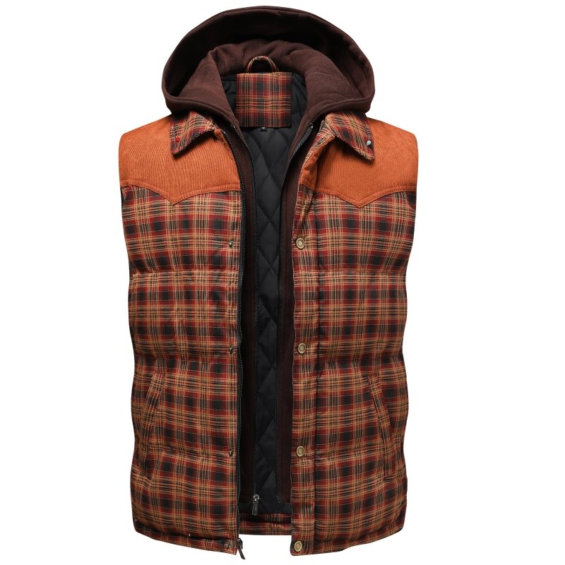 Image of Seth | Men's Hooded Plaid Vest