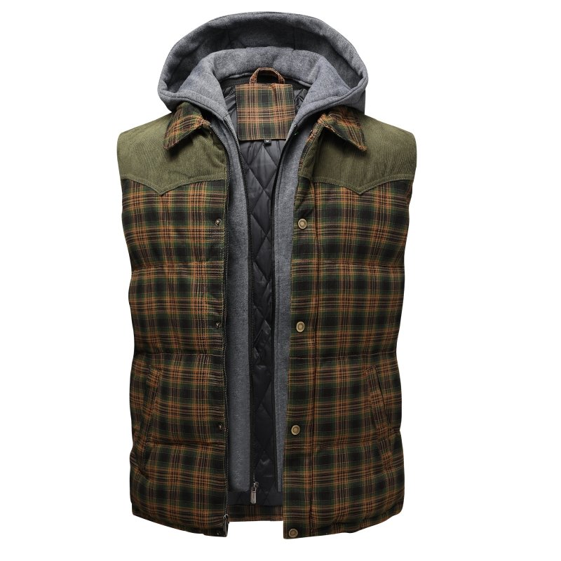 Image of Seth | Men's Hooded Plaid Vest