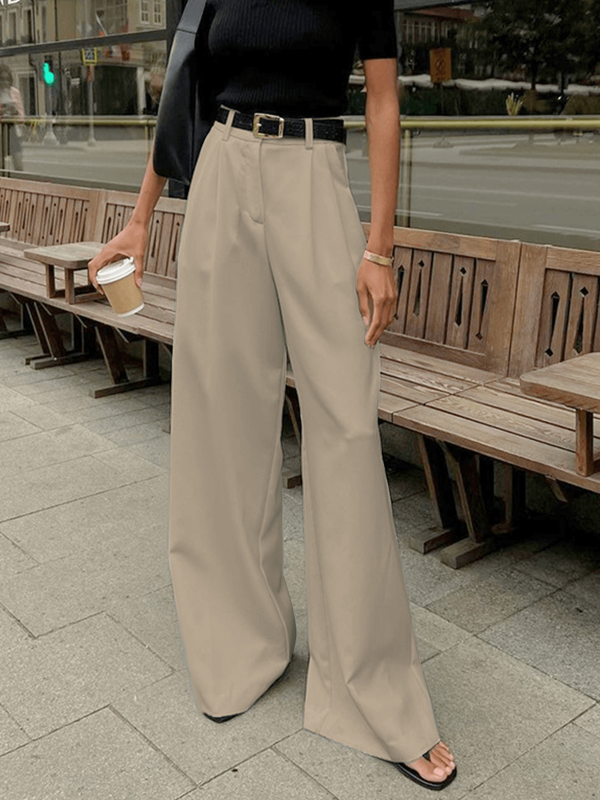 Image of Sherry | Women's High-Waisted Pleated Wide Leg Trousers