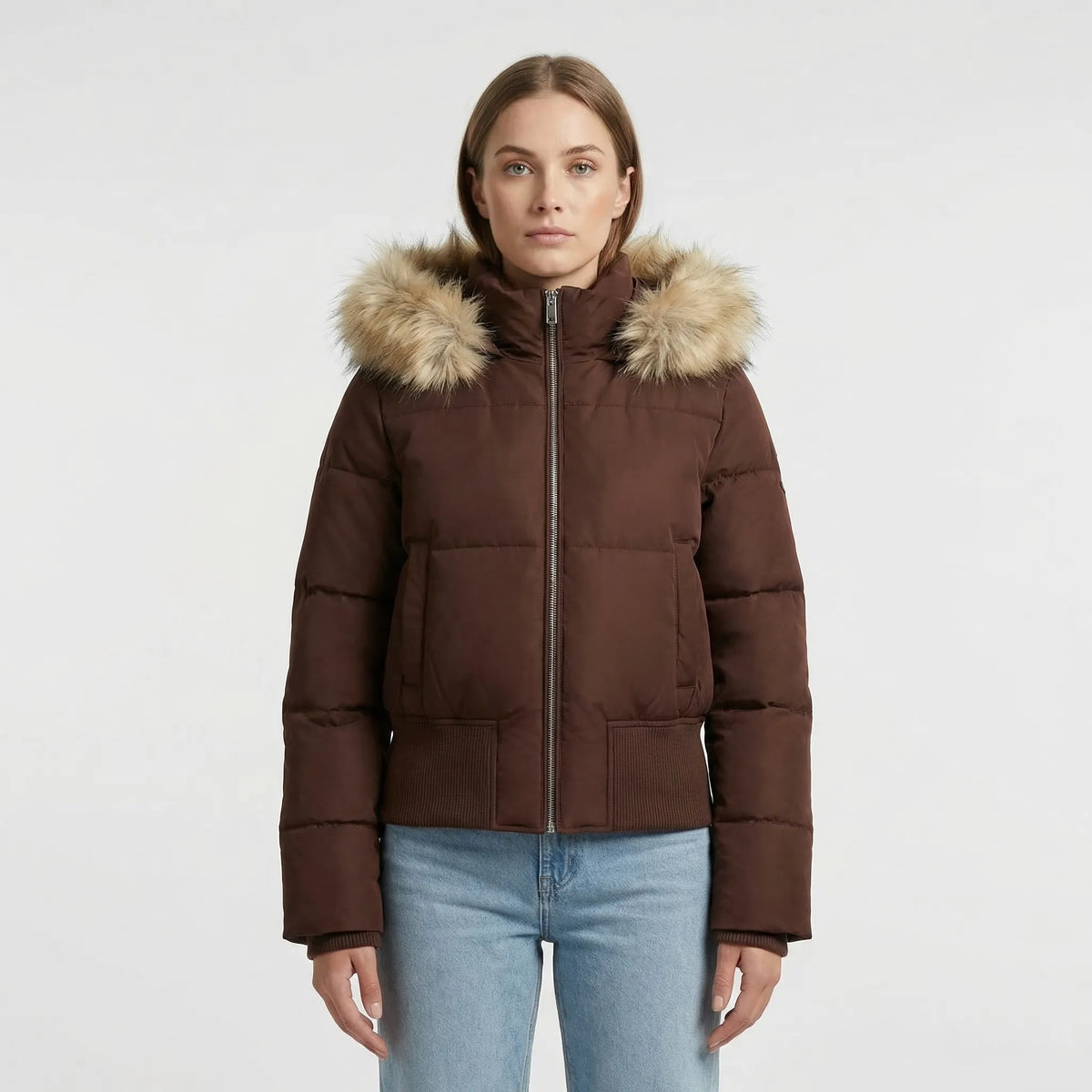 Short Quilted Winter Jacket with Hood