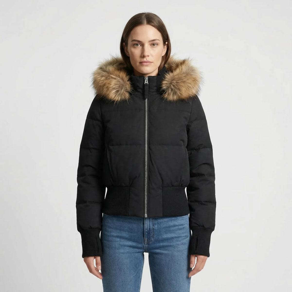Short Quilted Winter Jacket with Hood