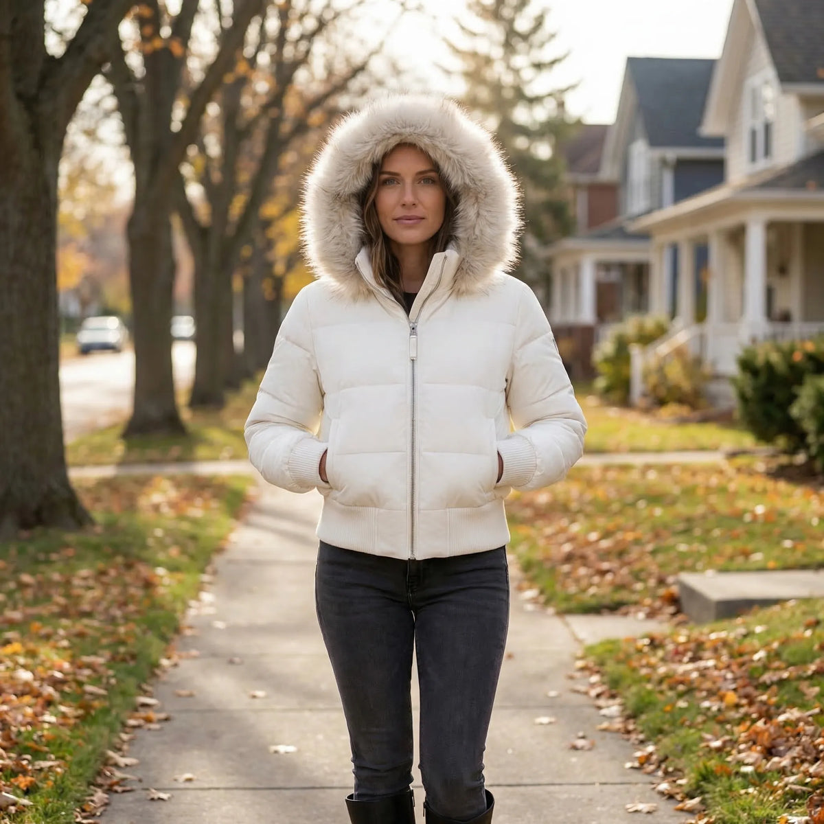 Short Quilted Winter Jacket with Hood