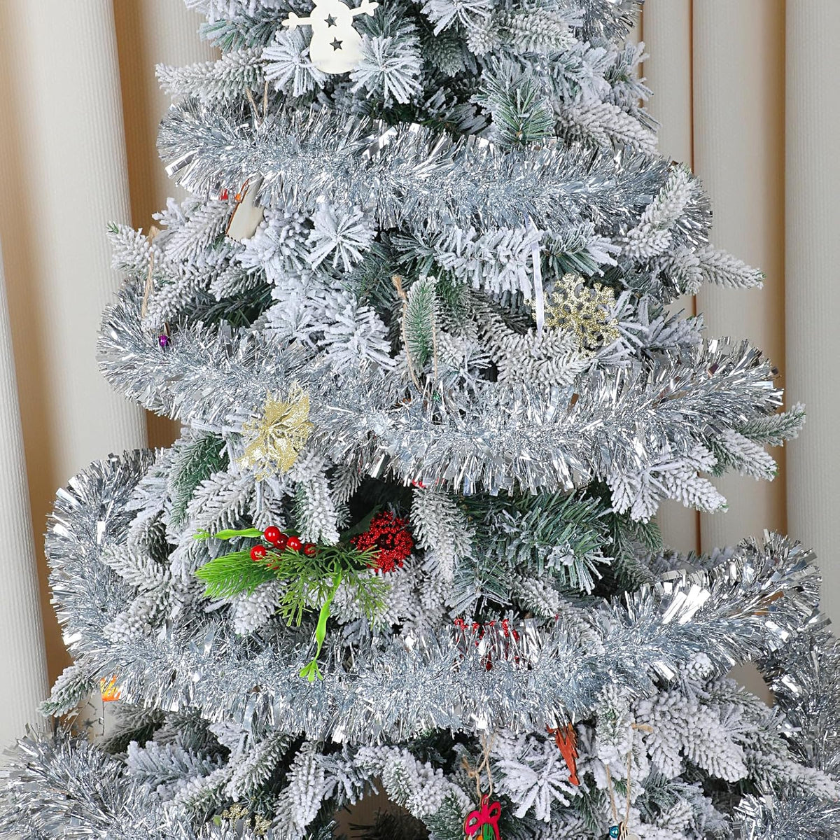 Silver Christmas Glitter Garland – 10m Tinsel Garland for Christmas Tree, Mantel & Party