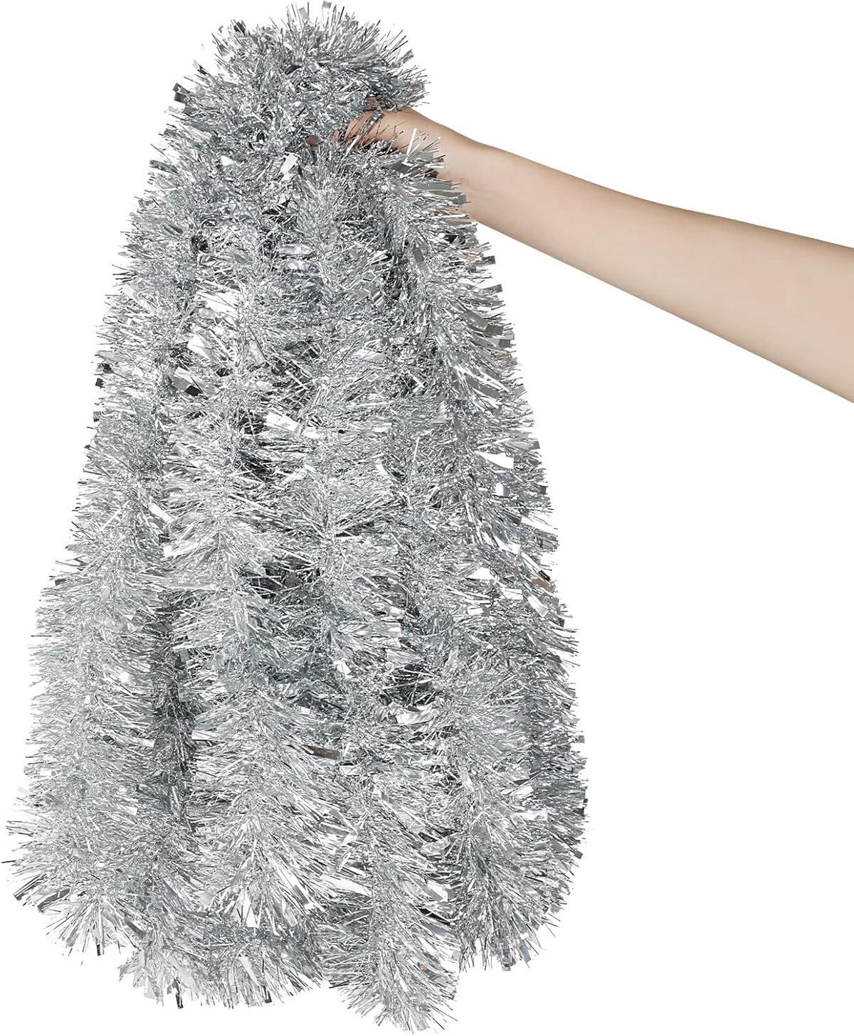 Silver Christmas Glitter Garland – 10m Tinsel Garland for Christmas Tree, Mantel & Party