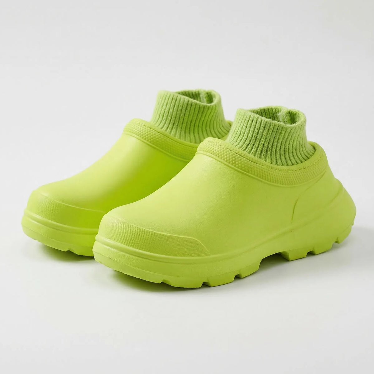 Slip-On Clogs with Knitted Ankle Cuff