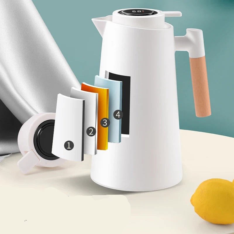 Smart Insulated Thermal Jug with Digital Temperature Display & Wooden Handle