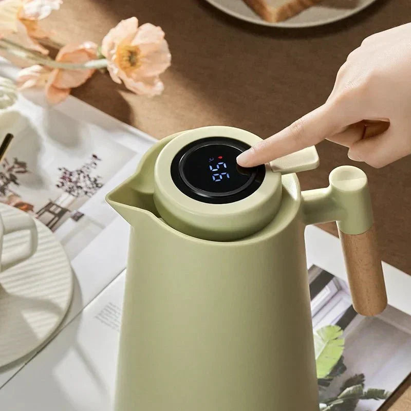 Smart Insulated Thermal Jug with Digital Temperature Display & Wooden Handle