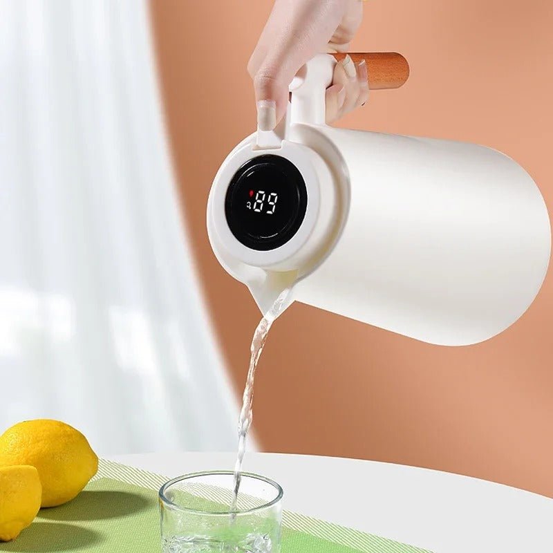 Smart Insulated Thermal Jug with Digital Temperature Display & Wooden Handle