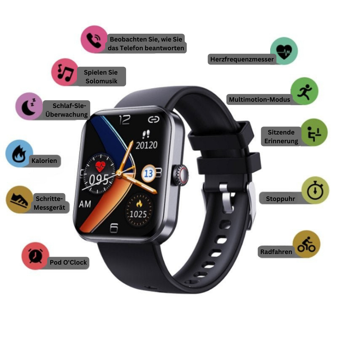 Smartwatch with Glucose, Heart Rate, and Blood Pressure Monitoring – Modern Design with 1.91 Touch Screen